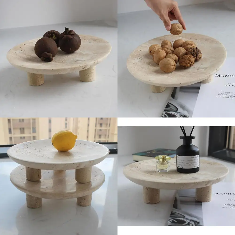

10 Handcrafted Travertine Fruit Bowl, Elegant 3-Legged Serving Dish, Modern Home Decor & Key Holder