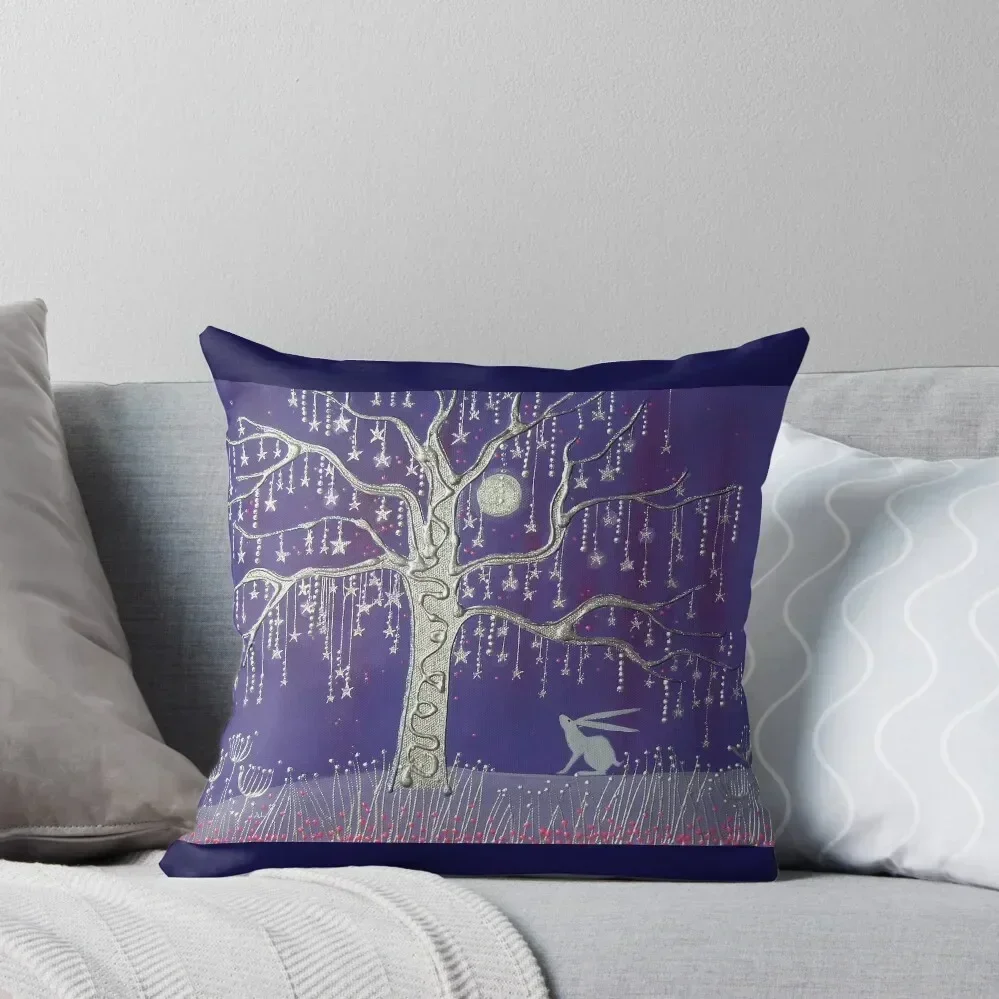 

Tree of Stars, Hare and Moon, Moon Hare, Silver Tree Throw Pillow Sofa Cushion Cover Decorative pillowcase pillow