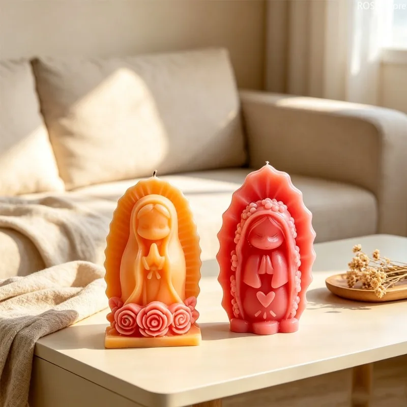 2D Virgin Mary Silicone Mold Praying Girl DIY Aromatherapy Plaster Crafting Tools Angel Mold Silicone Candle Making Supplies