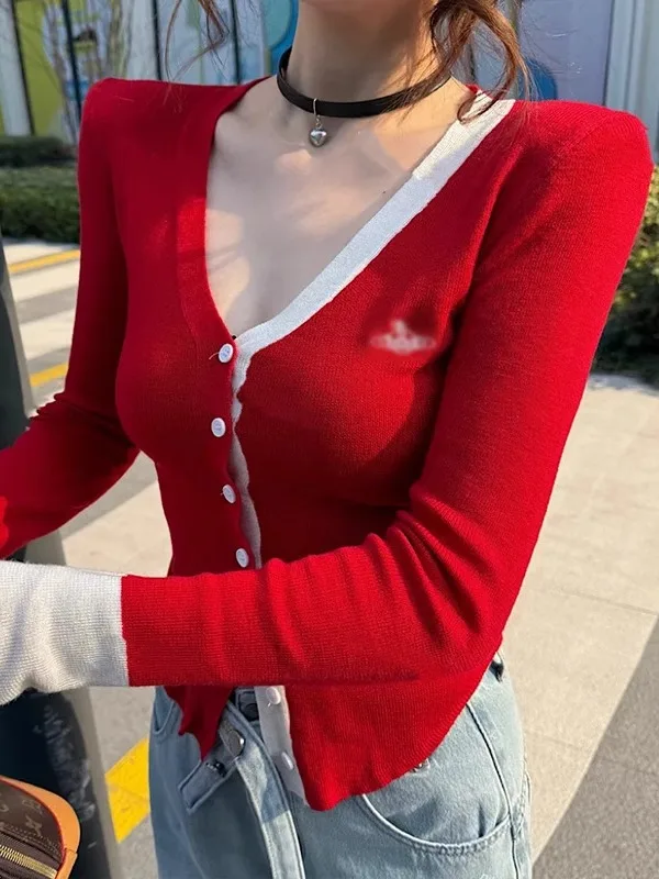 

Korean Sle V-Ne Long Sve Knitted Sweater Women's Slim Fit Inner Wear Cardigan Top Faionable Autumn Winter New Arrival