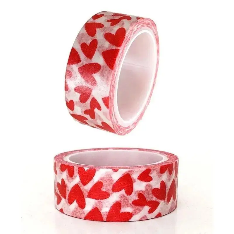 1 Roll DIY Decorative Paper Craft Tape Red Love Heart Pattern Valentine Day Self Adhesive Cute Stationery School Supplies Tool