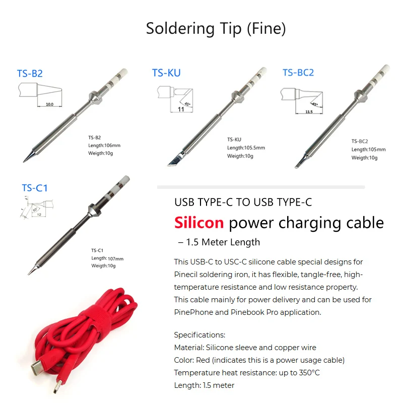 Pine64 Intelligent Portable Mini Smart Soldering Iron With Type-c to Usb C Silicon Power Charging Cable For Pinecil-bb2