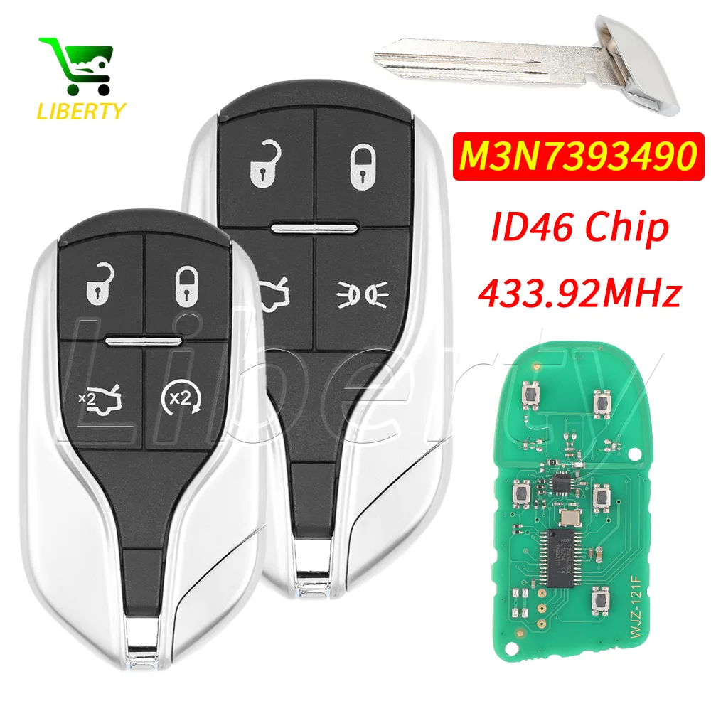 

Liberty 433.92MHz ASK ID46 Chip M3N7393490 Keyless Smart Car Remote Key Fob for Maserati Ghibli Quattroporte Levante 2012-2019