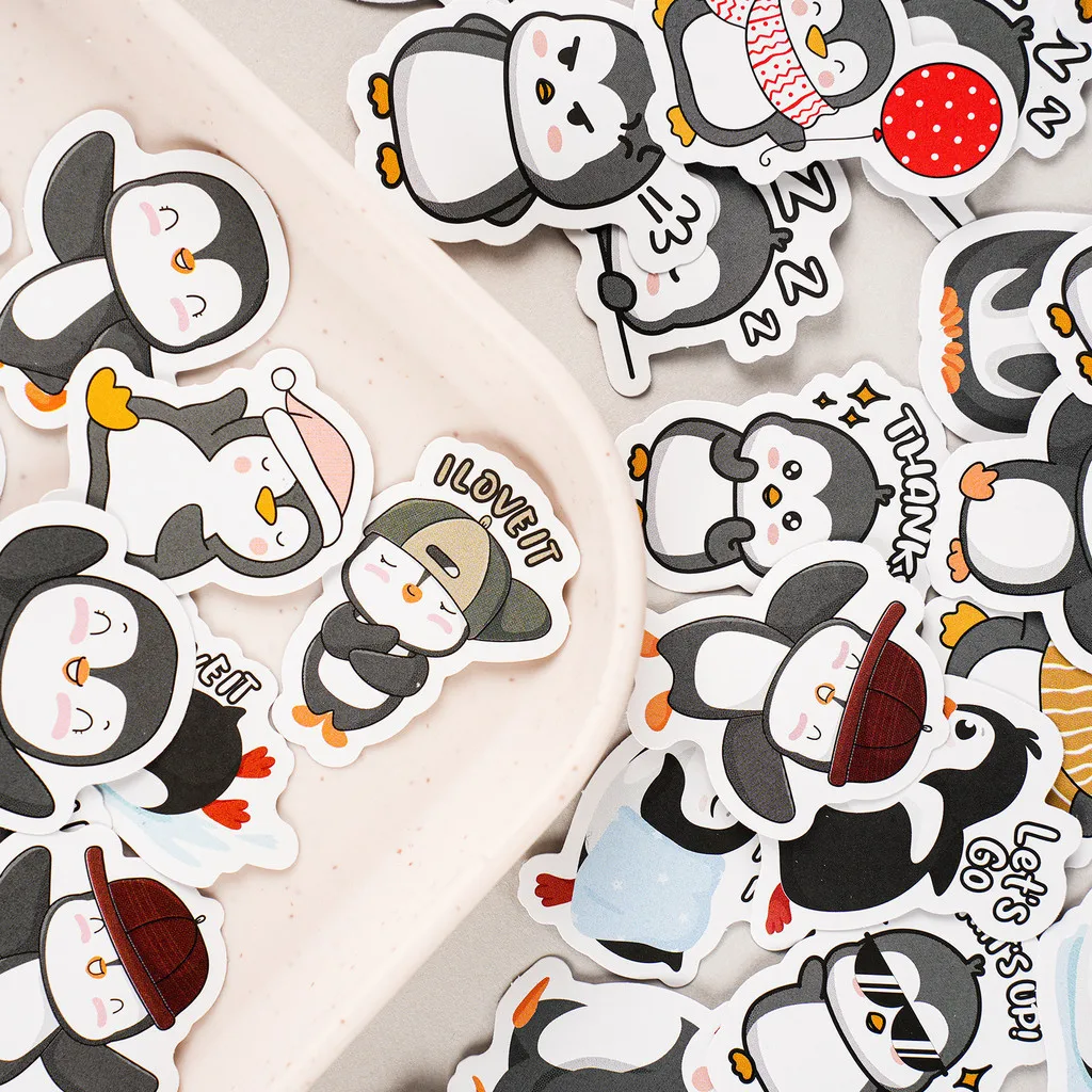 46 Pcs Penguin Cute Boxed DIY Decoration Mini Size Adhesive Paper Stickers or Laptop Planners Scrapbook Diary Notebooks Album