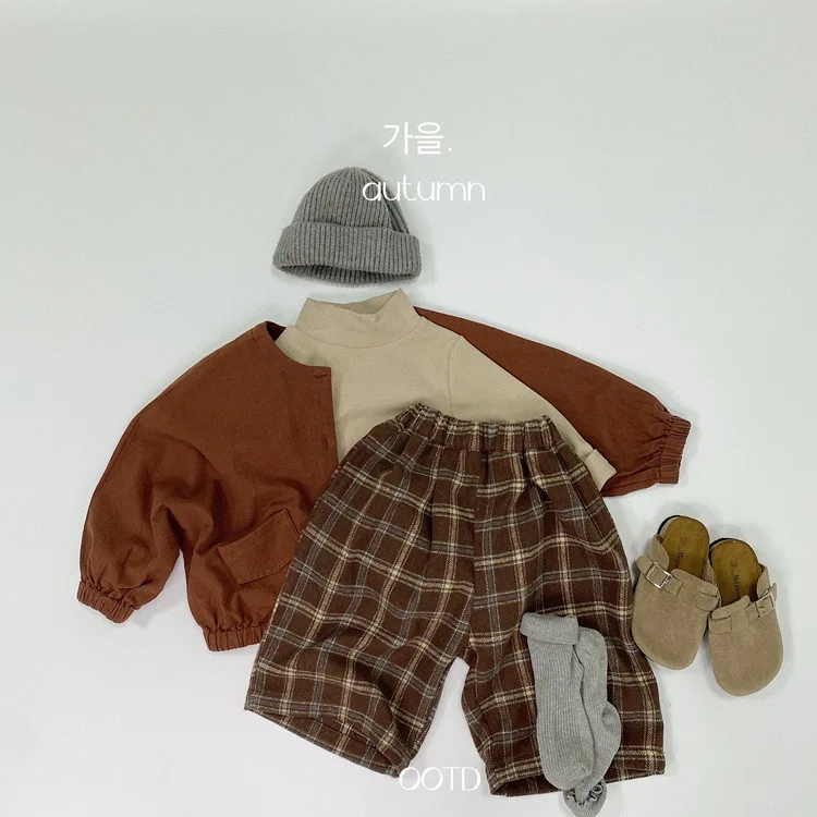 Kinder Jungen karierte Hosen Frühling Herbst gewebtes Material breite Beine Kinder Jungen Hosen modische Jungen kurze Hosen – Detail 5