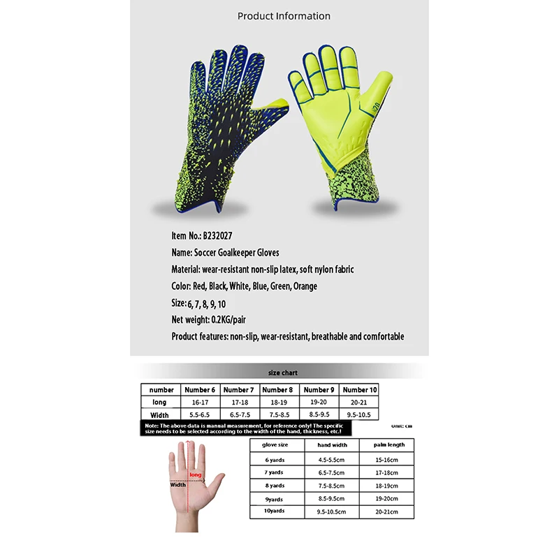 1Pair Soccer Goalkeeper Gloves Thickened Children Adult Latex Fingerless Training Breathable Comfortable Soccer Goalkeeper Glove