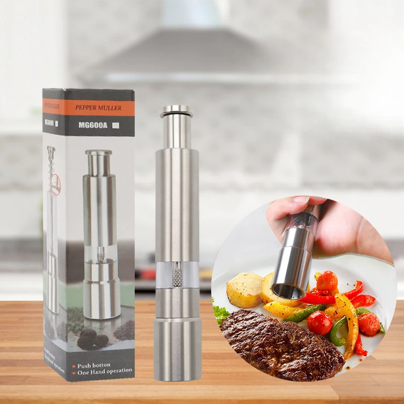 1 adet Taşınabilir Karabiber Değirmeni Paslanmaz Çelik Manuel Başparmak Itme Yenilik Tuz Baharat Karabiber Değirmeni Ev Barbekü Mutfak Aksesuarları
