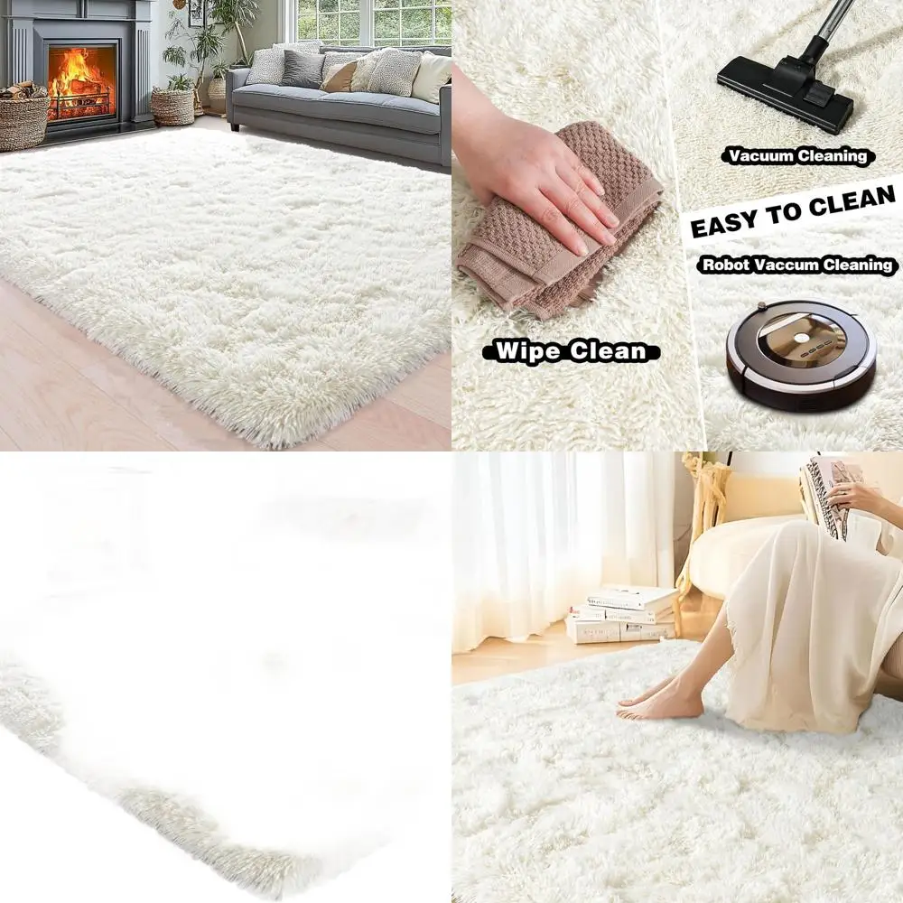 

Ultra Soft Shaggy Area Rugs for Living Room 6x9, Modern Fuzzy Carpets for Bedrooms, Cream White Indoor Decor for Kids, Teens, an