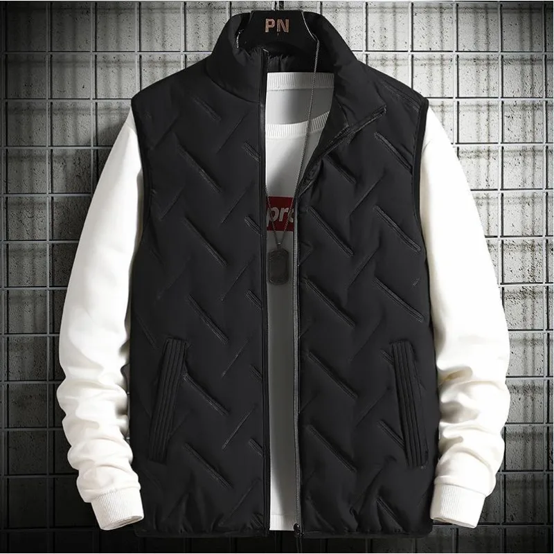 

Winter Men Vest Jacket Warm Sleeveless Jackets Waterproof Zipper Coat Male Stand-up Collar Casual Waistcoat Brand Clothing Daily