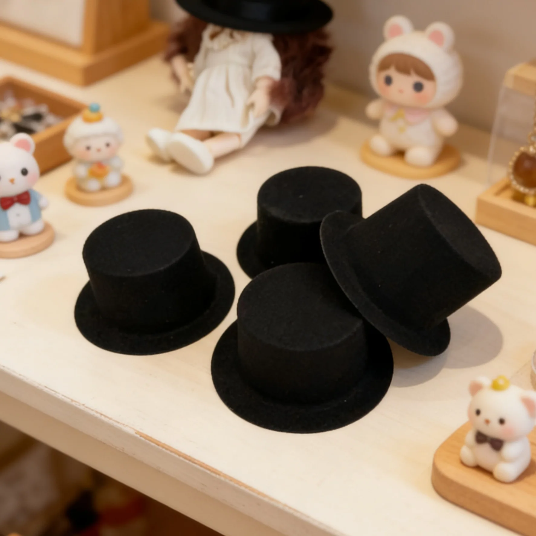 10Pcs Mini Black Clown Hat Doll House Home Christmas Flocking Decoration Handmade DIY Miniature Scene Matching Accessories