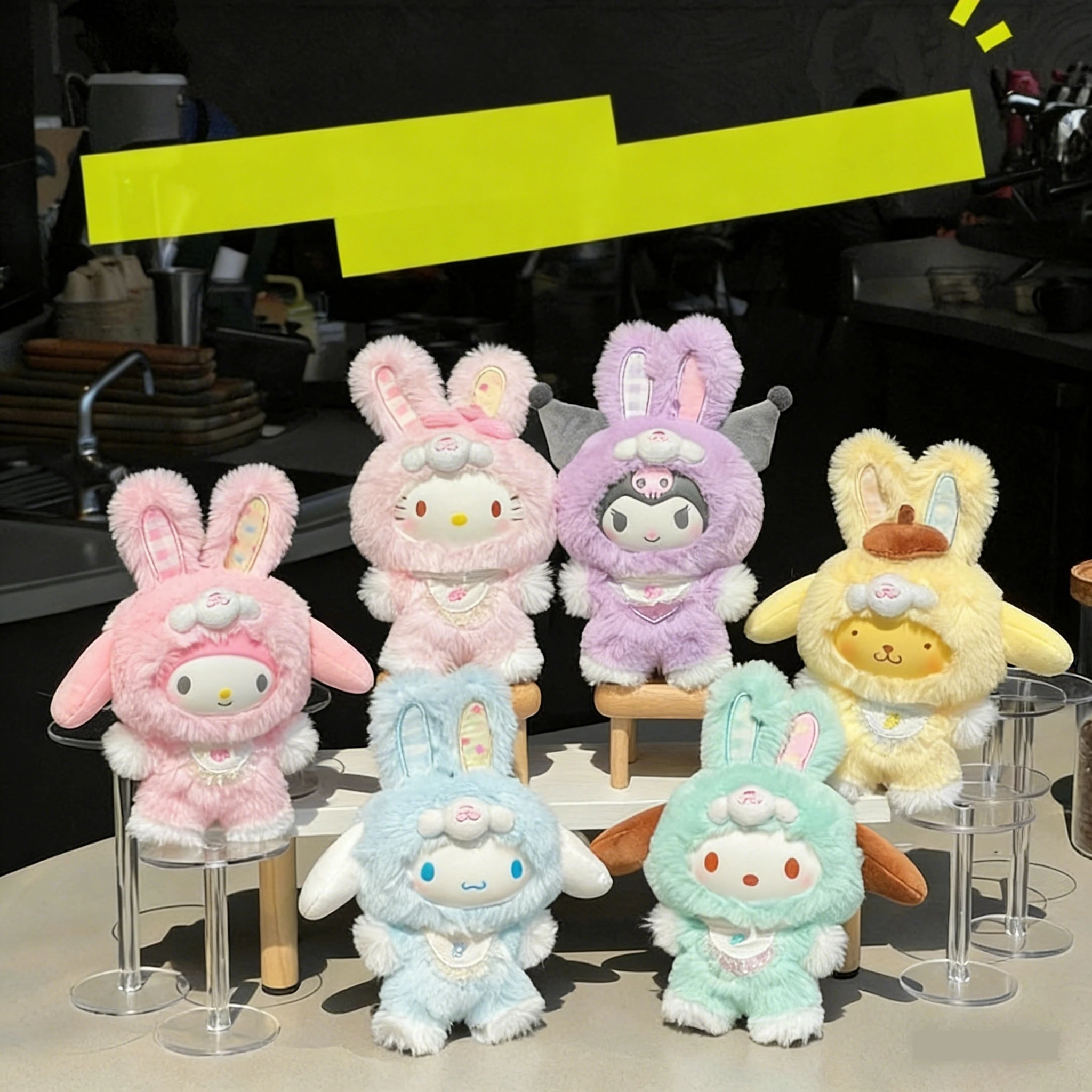 

Cute Elf Rabbit Costume Soft Plush Keychain Hello Kitty Kuromi My Melody Cinnamoroll Pompompurin Doll Bag Pendant For Kids Girls