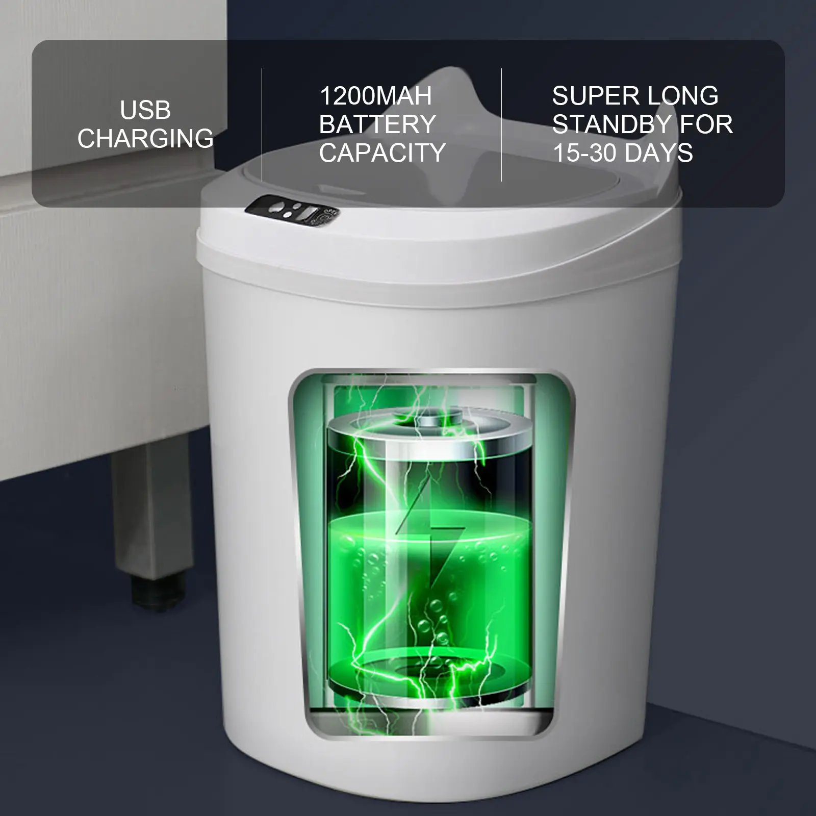 

1 шт. Умное индукционное мусорное ведро с автоматическим датчиком, перезаряжаемый контейнер для бытовых отходов, сенсорное открывание по касанию