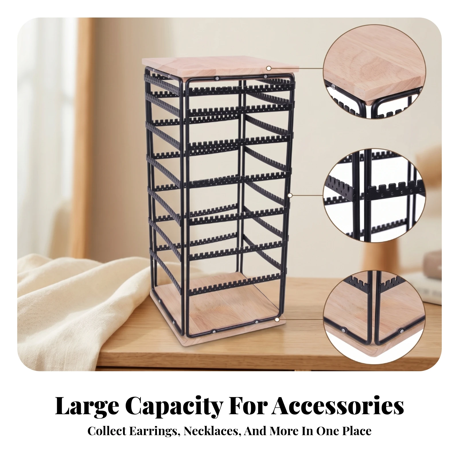 Retail Fixture Light Wood 4 Sided 360 Degree Rotation Rotating Display Rack Glasses Display Stand 7 Tier Rotating Rack