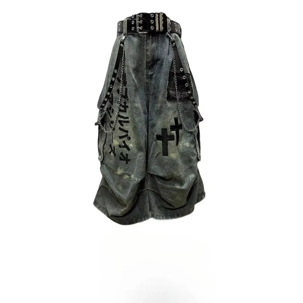 

Summer Women Goblin Core Cross Denim Jorts Shorts Y2k Calf-Length Jean Pants Trashy Y2K Abi Japanese Cyber Punk Grunge Unisex