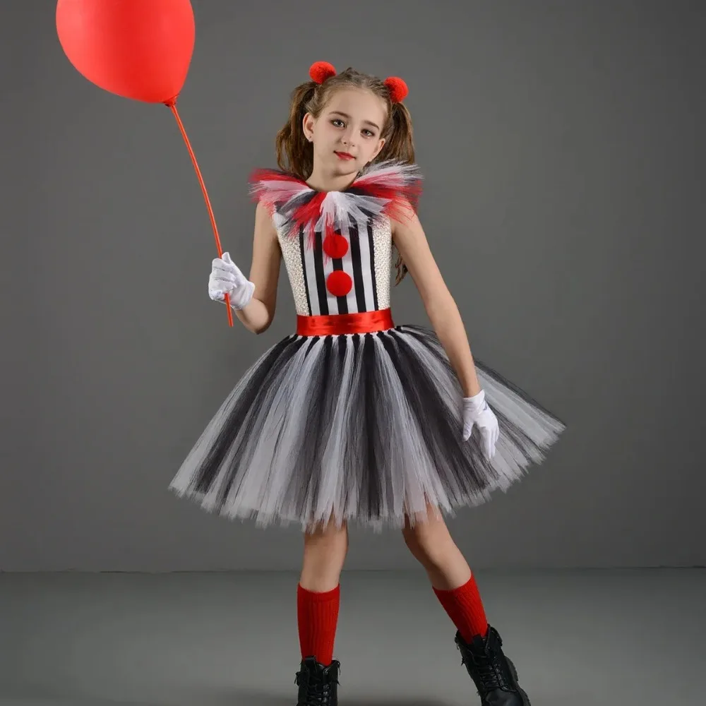 Halloween Art The Clown Costume for  Carnival Party Fancy Tutu Dress Girls Scary Striped Killer Clown Terrifier Costumes Set