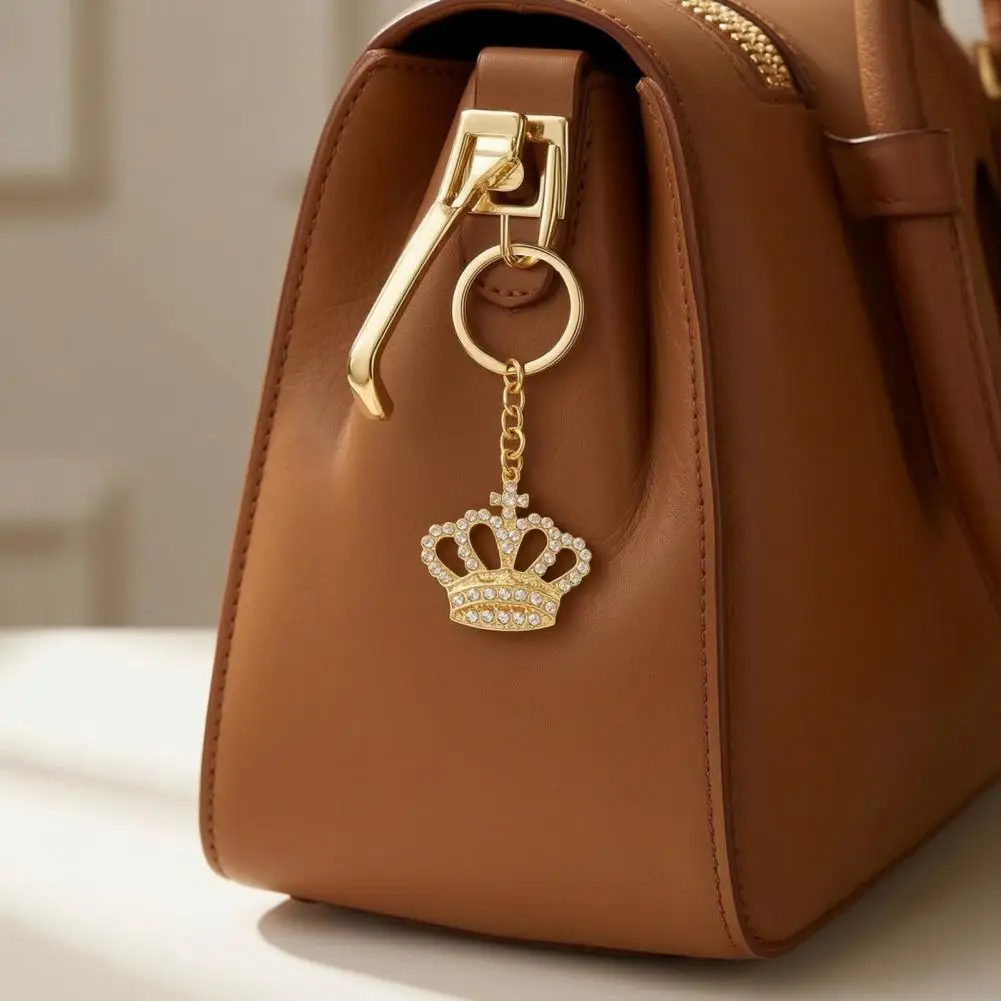 Rhinestone Crown Keychain Pendant, Transparent Extended Chain Key Ring, Smooth Unisex Bag Charm Gift For All