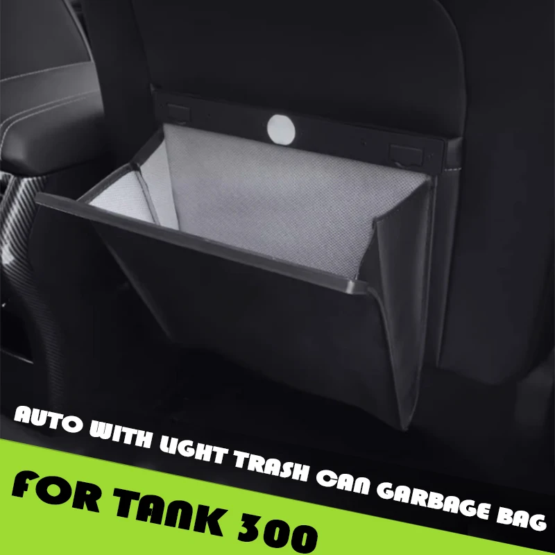 Auto with Light Trash Can Garbage Bag Fit for Tank 300 Modified Car Seat Rear Folding Trash Bag Car Interior Upgrade Parts