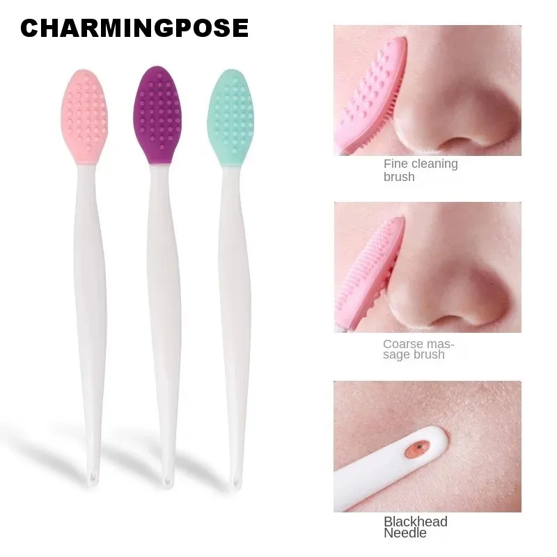 Brosse de nettoyage des pores en Silicone double face, outil manuel d'élimination de l'acné pour le visage et le nez, épurateur de soins de la peau de taille voyage, points noirs