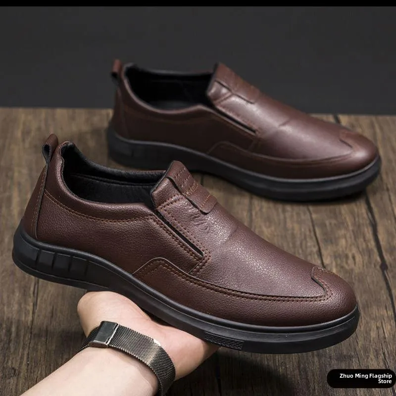 

2025 New Men's Casual Busin oes Top Quali Leather oes Soft Bot Versatile Workwear Flat Head Cotton Lined PVC Soled