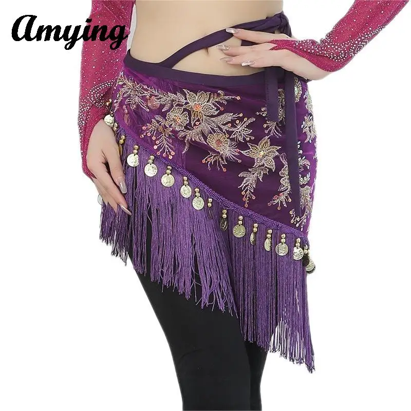 New Belly Dance Triangle Tassel Hip Scarf Indian Dance Stage Performance Practice Waist Scarf Sexy Embroidery Hip Scarf