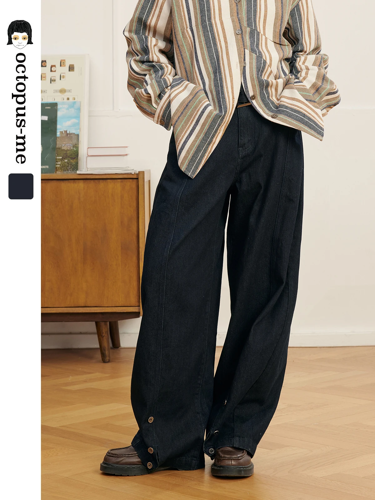 

Octopusme винтажные джинсы с изогнутыми ножками, брюки-бананы, оригинальный цвет, длинные брюки с косой, женские свободные джинсы с поясом