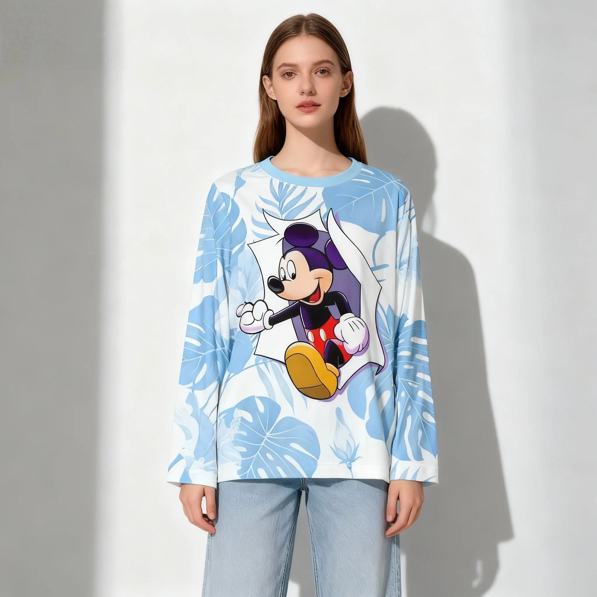 Autumn/Winter Disney Animation Series Mickey Stitch Long Sleeve T-shirt Street Oversized Women Adult Children Same Style