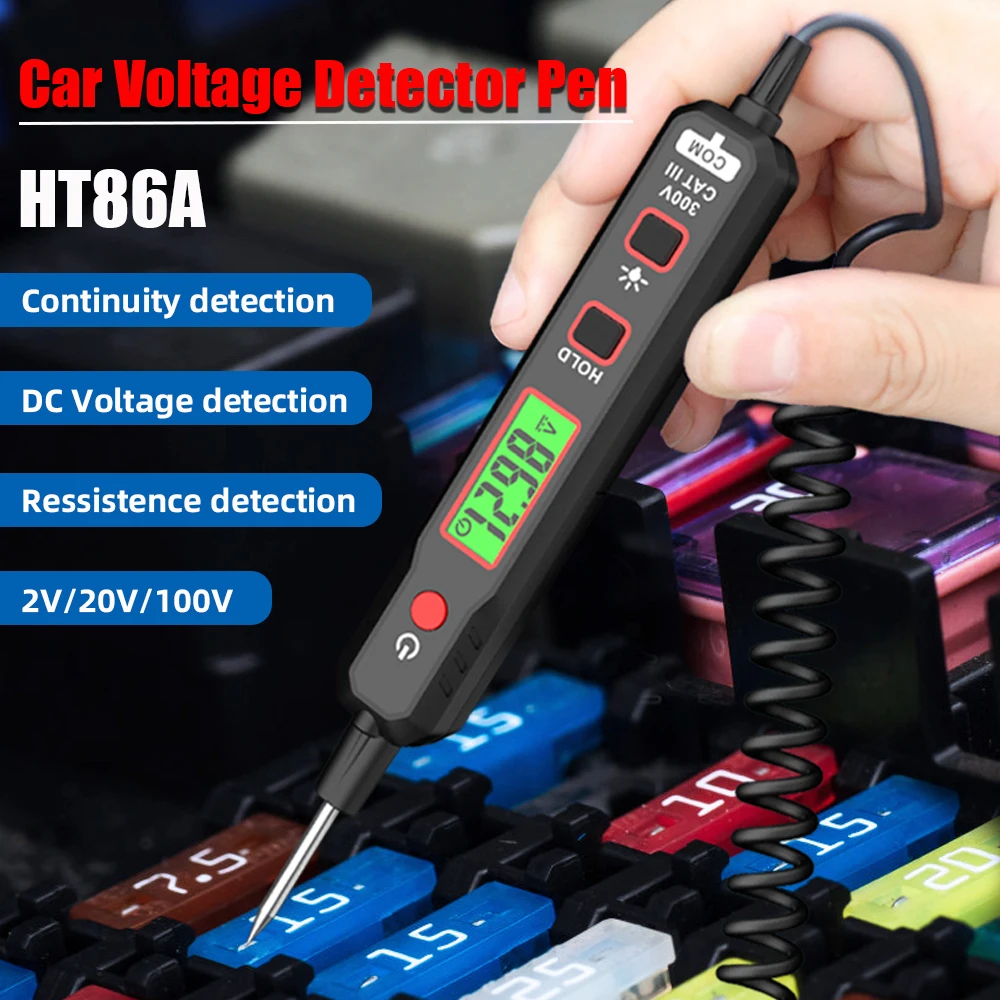 

HT86A Automotive Car Voltage Detector Pen Non-Contact Adjustable DC Voltage Backlight Tester Digital LED Electric Circuit Tester