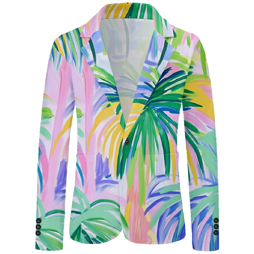 

Men Blazer Tropical Dopamine Coconut Trees Print One Button Casual Coat Office Party Nightclub Jacket Slim Fit Blazers Outfit