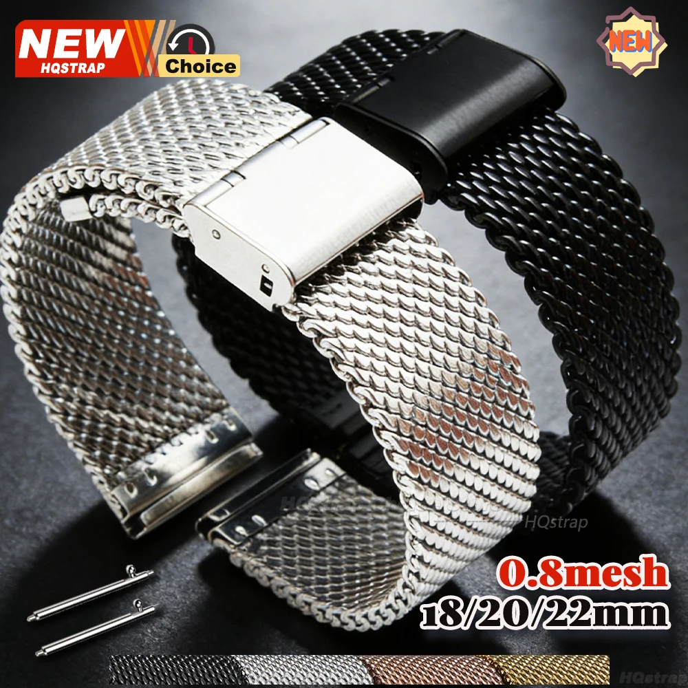 0,8 Mesh Schnellverschluss Milanaise-Armband 18mm 20mm 22mm Herren Business-Armband für Seiko Armband für Rolex Universelles Armband