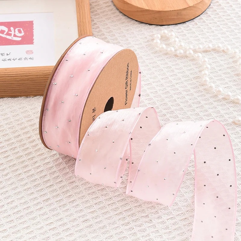 20Yards Roll 4CM Rhinestones Silk Ribbons Flower Gift Cake Box Packaging Material Hair Bow DIY Wedding Party Decoration Tape