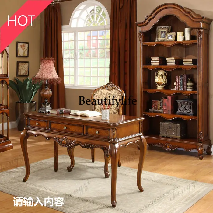 A52 American solid wood office computer desk home writing desk study European desk and chair combination