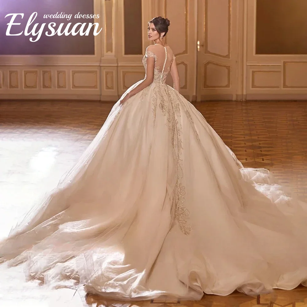 Gaun Pengantin Mewah Model Ball Gown, Elegan, Seksi, dengan Aplikasi Renda dan Manik-Manik, Berkualitas Tinggi, Gaya Putri