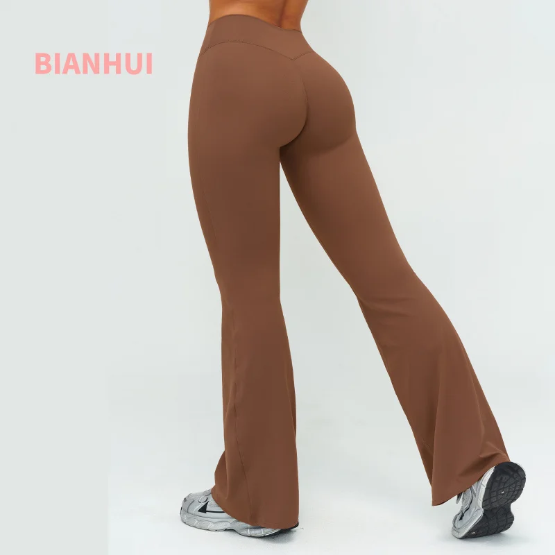 

BIANHUI Gym Clothes Woman High Waist Ruched Flared Pants Outdoor Casual Wide Leg Long Pants Running Sports Workout Leggings