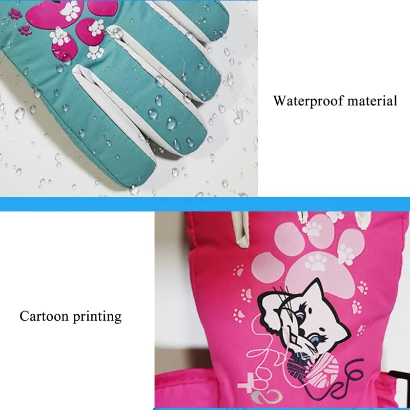 1Pair Kids Waterproof Thicken Ski Gloves Cartoon Print Childen Accessories Winter Warm Boy Girl Gloves for 5 6 7 8 9 10 Year Old