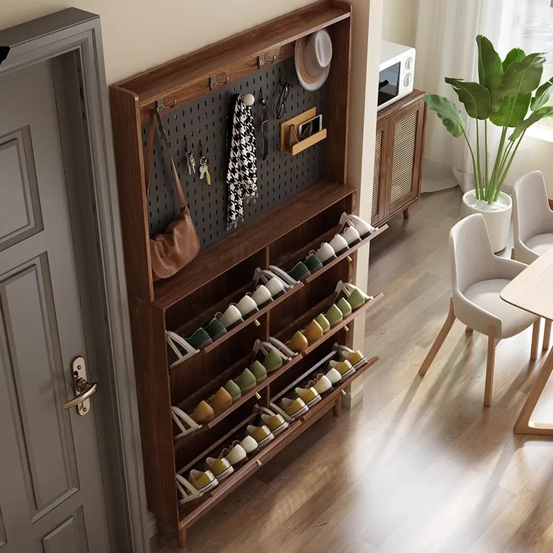 The shoe cabinet is extremely narrow against the wall, and the new American style is integrated with a hanger