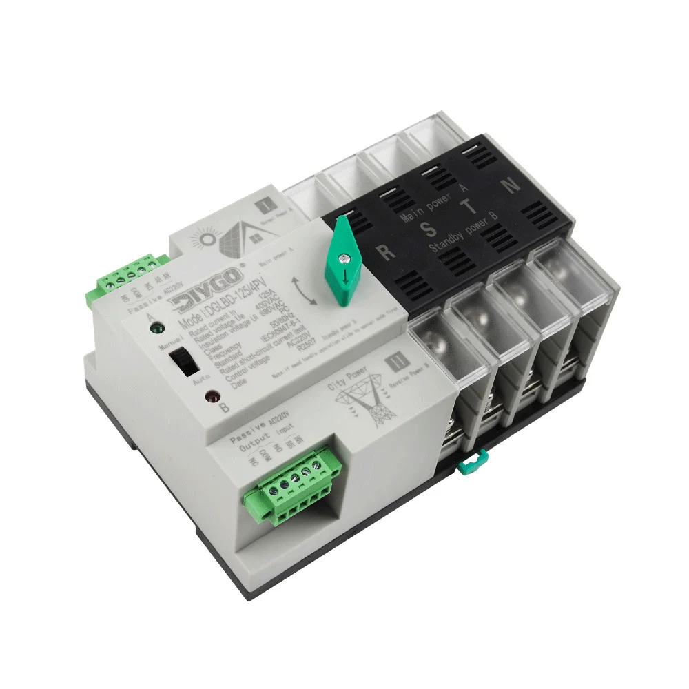 DIY GO Din Rail ATS for PV and inverter Dual Power Automatic Transfer Selector Switches Uninterrupted 2P 4P 125A 220V 110V