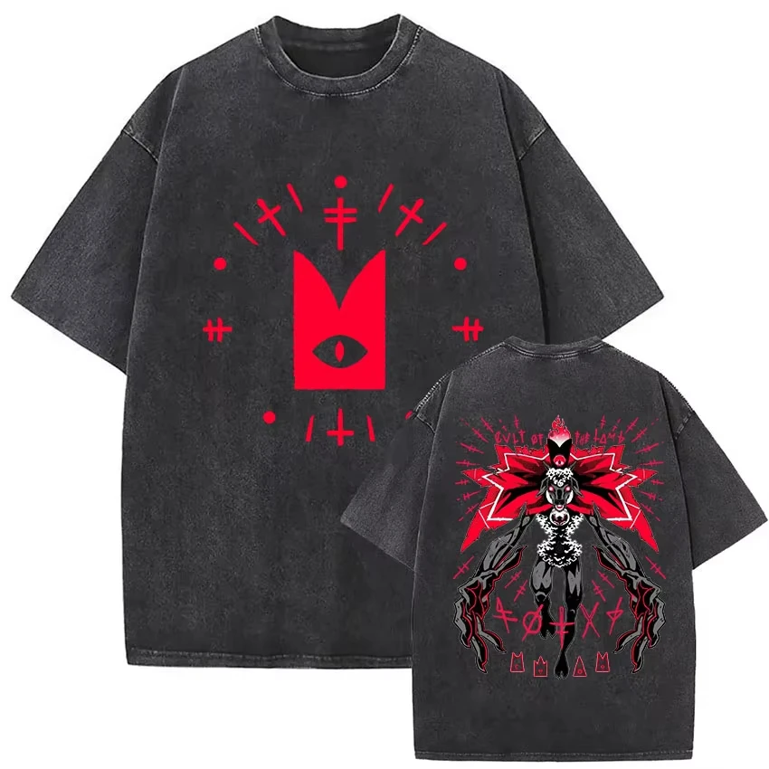 Hot Sale Cult of The Lamb Game Peripherals Graphic Print T-Shirt Men Women Vintage Washed Cotton Oversized Top Summer New Tee