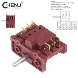 16A T150 AC Oven Switch 4 Gear Position Electric Heater Switch 6Pin Knob Rotary Stove Oven Switch Temperature Control Switch