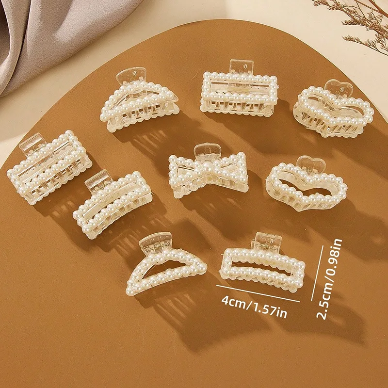 Elegant Pearls Beads Hairpin for Women Fashion Small Size Hair Claw Barrettes Headwear Horsetail Crab Hair Clip Hair Accessories