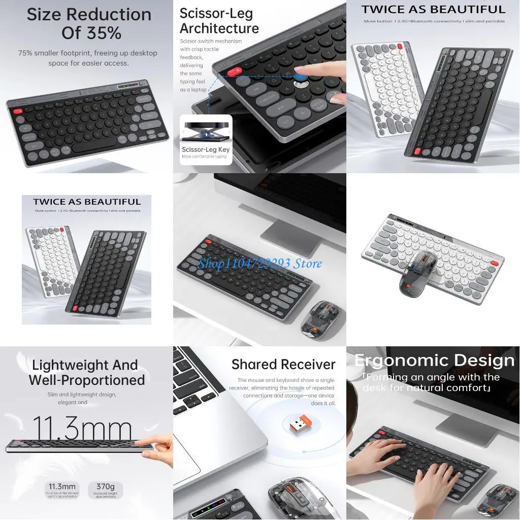 

Y2GD Silents Scissor Switches Keyboards Mouse Combo 78Keys Two Modes Bluetooth-compatible 2.4G