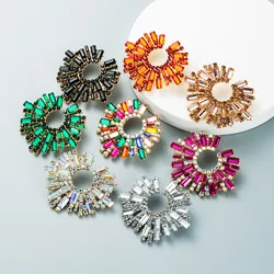 Large Circle Earrings Flower Shiny Rhinestone Stud Earrings for Women 2025 New In Trendy Fashion Jewelry Accessories Wholesale