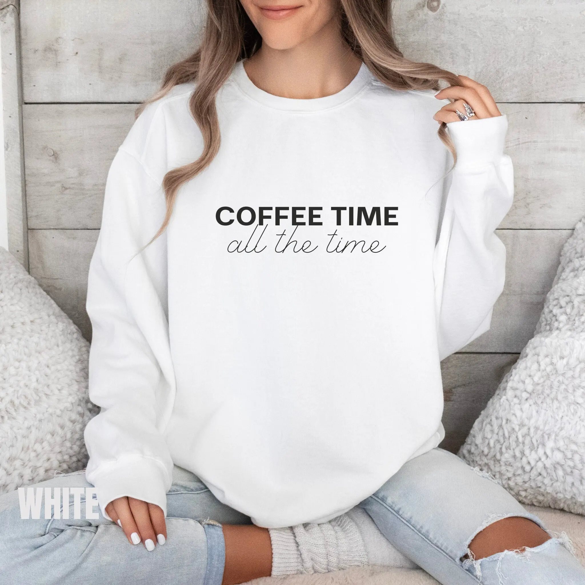 

Coffee Time All The Time Slogan Women Sweatshirt Freshness Succinct Casual Trend Female Sweater Street All-match Holiday Tops