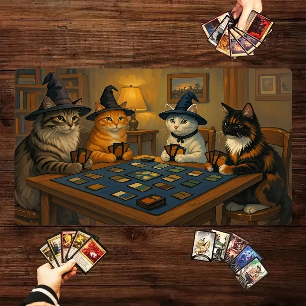 

Cat Wizard Design Mouse Pad Card Game Mat Large Szie Computer Offices Mousepad XXL Anti-slip for Card Trading Cards Desk Mats