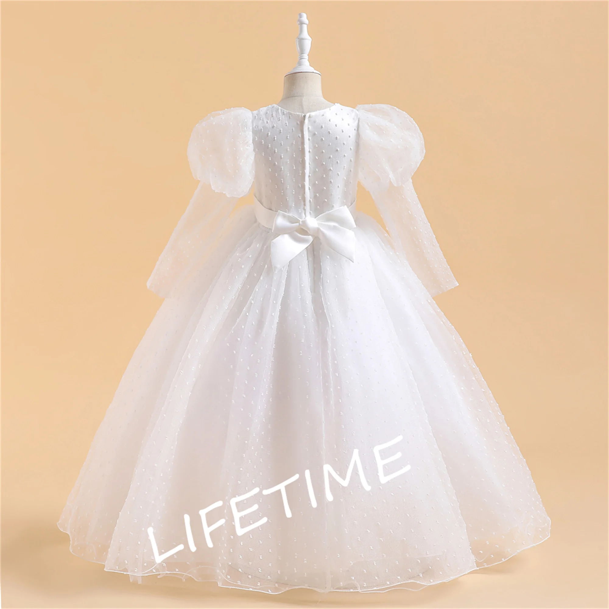 New Flower Girl Dresses Long Puff Sleeves Puffy Birthday Host Performance Princess Gown First Communion Birthday