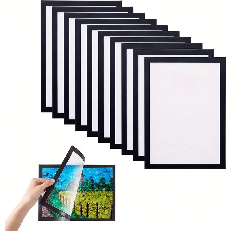 Marco Magnético Rectangular para Fotos A4/A6, Dorado, Plateado, Negro, Autoadhesivo, Sin Perforaciones, Reutilizable, para Pósteres de Pared, 2/10 Piezas