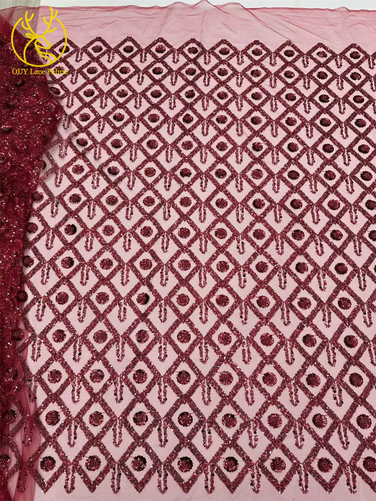 Wunderschöner afrikanischer nigerianischer Pailletten-Spitzenstoff in Diamantform, 2026, hochwertiger französischer Tüll zum Nähen von Abendkleidern – Detail 28