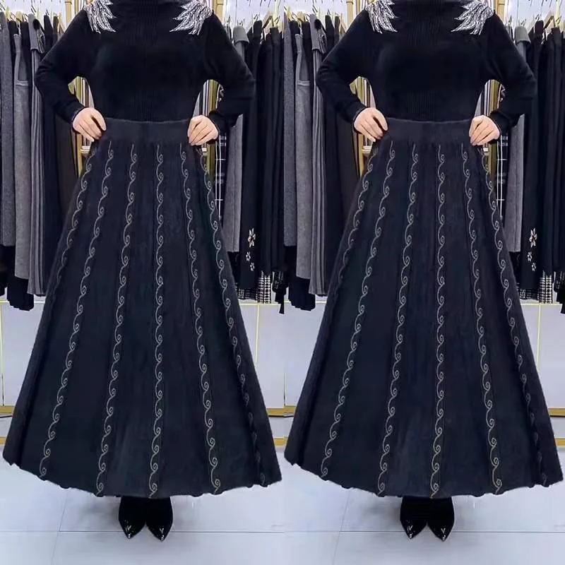 

Модная бархатная утолщенная норковая бархатная юбка, зимняя длинная женская зимняя юбка трапециевидной формы с высокой талией
