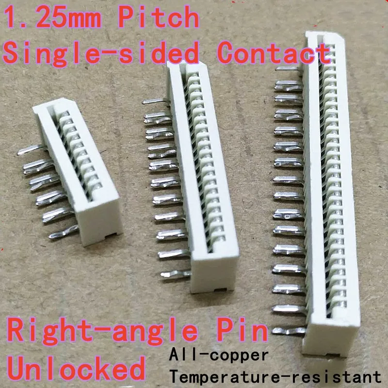 10PCS 1.25mm Pitch Single-sided Contact FFC/FPC Flexible Flat Cable Socket Right-angle Plug/Pin Unlocked FPC Connector
