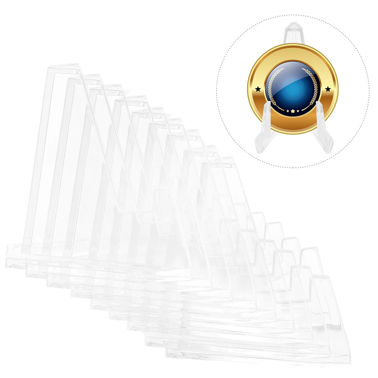 

10pcs Badge Stands Clear Acrylic Storage Racks Stable Holders For Coins Badges Jewelry Display Triangle Display Holders