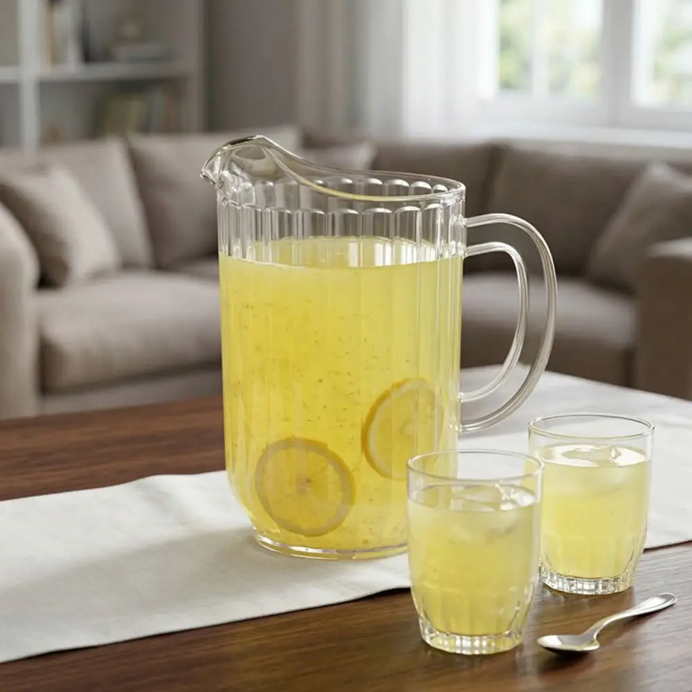 PC Striped Drink Pitcher Transparent Heat Resistant Cold Water Kettle Drop Resistant Large Capacity Juice Jug Restaurant